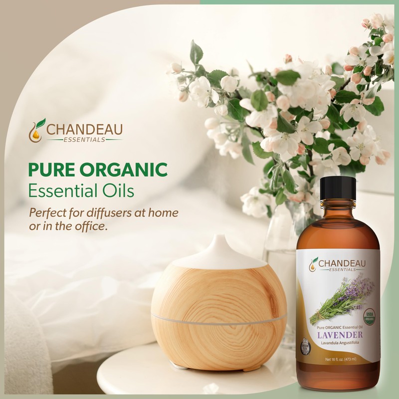 Chandeau Essentials 100% Pure Organic Essential Oil, Pure Lavender Essential