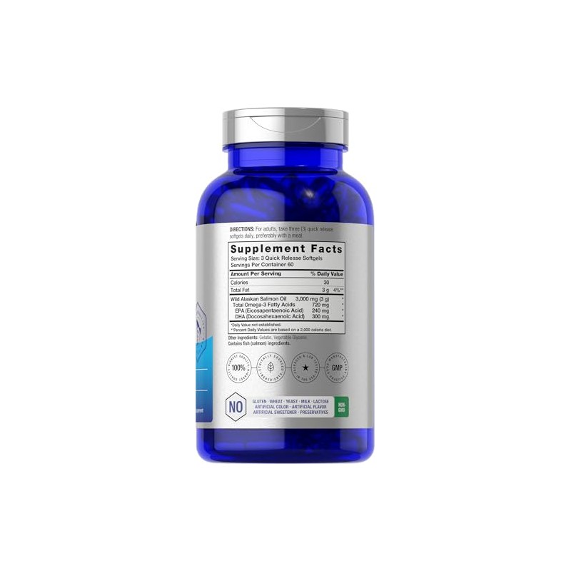 Aceite de pescado de salmón salvaje Alaskan, 3000 mg, 180