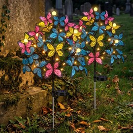 Meagoo Butterfly Solar Lights for Outside, 800mA Whimsical Solar Powered Butterfly Garden Stakes with 20 Butterflies for Outdoor Yard Lawn Flower Garden Cemetery Mothers Day Grave Decorations (2 Pack)