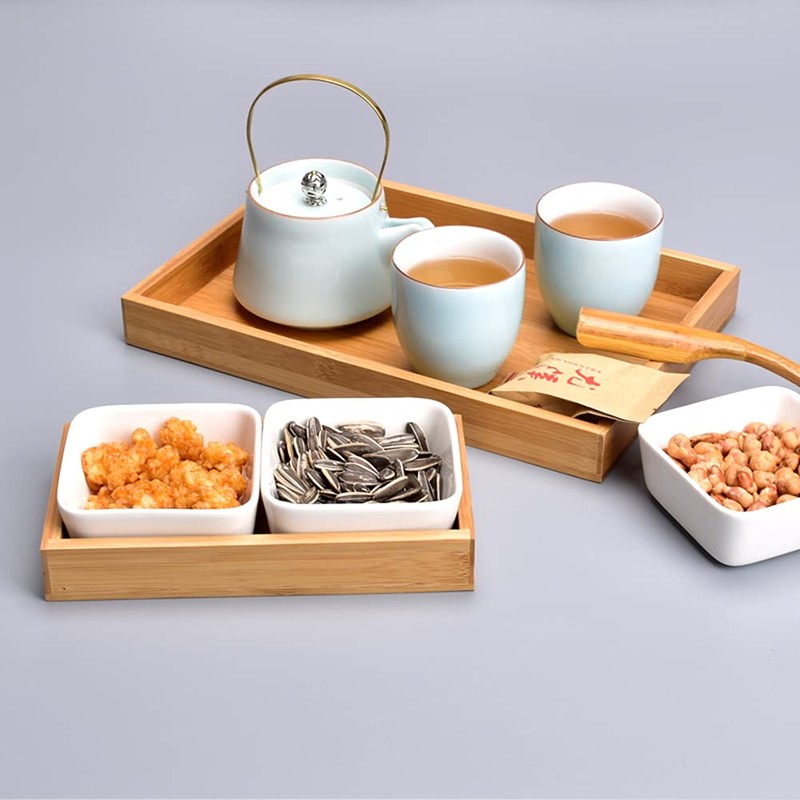 WENMAQIN Ceramic Snack Bowls with Bamboo Tray Set,Divided Serving Bowls