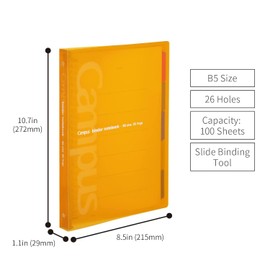 KOKUYO 5 Subject Spiral Notebook, Campus B5 Refillable Journal with 5 Tab Dividers, 200 Sheets in 6mm Dotted Ruled Loose Leaf Paper, Yellow, Japan Import (RU-P333NYR & NO-S836BT)
