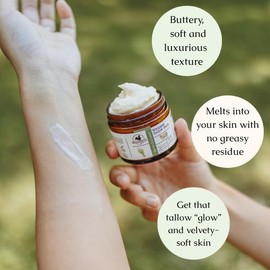 Hearth and Homestead: Handmade Whipped Tallow Balm (Unscented/Herb-Infused) - Organic Body Butter with Infused Olive Oil, for Eczema, Rosacea, Baby - 1.3 oz