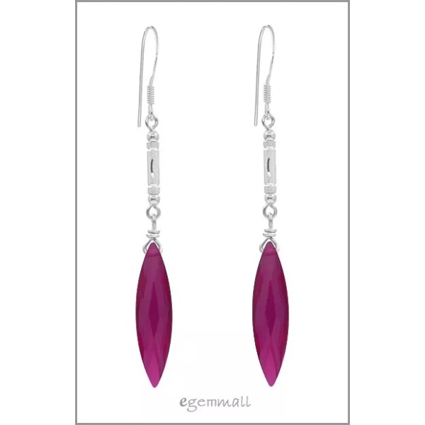 egemmall Lab Created Ruby Sterling Silver Dangle Earrings #53106