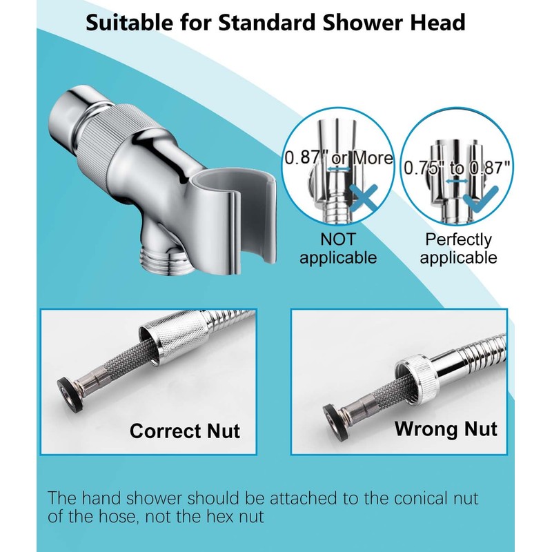 All Metal Handheld Shower Head Holders, 1/2" Shower Hose Holder
