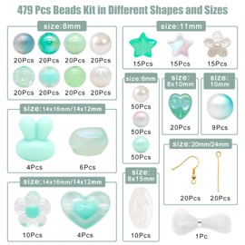 Dotilili Pearl Beads for Bracelet Making Kit, Green Glass Beads Round Irregularly Plastic Imitation Dyed Faux Spacer Pearl Beads for DIY Crafts Bracelets Necklaces Earrings Phone Chanis Girls (Green)