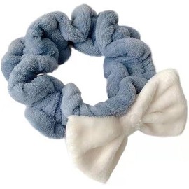 Face Wash Headband Bow Headband Skincare Hairband with Bow Tie Coral Fleece Cartoon Cute Creative Hair Accessories (Blue, One size)