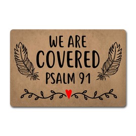 Funny Welcome Doormat (23.6 X 15.7 in) Anti-Slip Rubber Back House Warming Gift Door Mat Outside Entrance Way Indoor (We are Covered Psalm 91)
