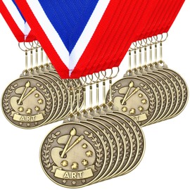Quelay 100 Pcs 2'' Award Medals Bulk Gold Winner Medals with Neck Ribbons Metal Trophy Award Prize Gift for Tournaments, Competitions, Party, Kids and Adults(Art)