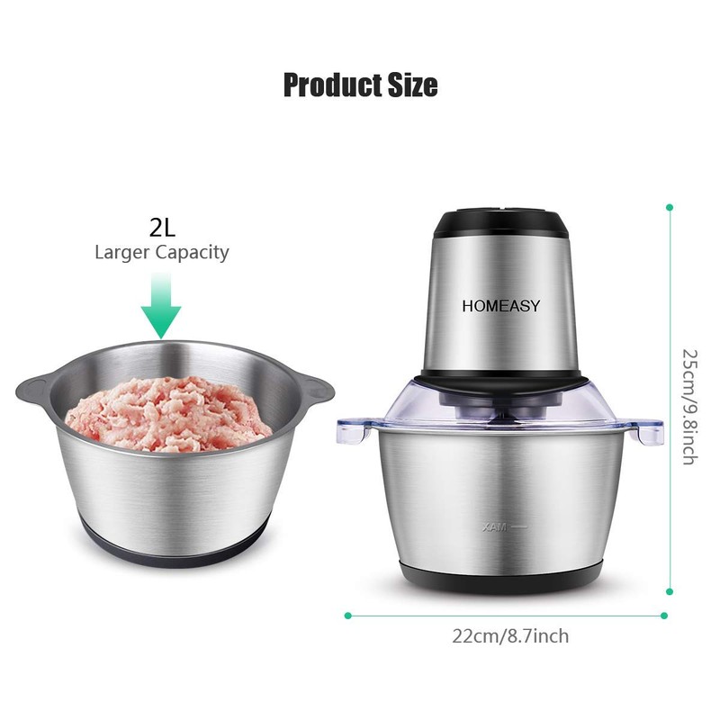 HOMEASY Meat Grinder Electric, Food Processor 2L Stainless Steel Meat