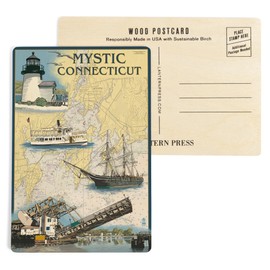 Mystic, Connecticut, Nautical Chart (4x6 Birch Wood Postcards, 2-Pack Stationary, Rustic Home Wall Decor)