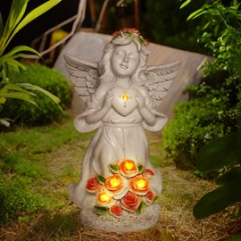 Angel Statues Solar Light Angel Garden Sculptures Outdoor Decorations, Angel for Outside Garden Decor Cemetery Ornaments, Angel Gifts for Housewarming Birthday Thanksgiving Memorial Gifts