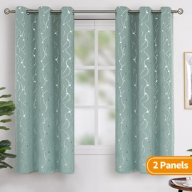 BGment Room Darkening Curtains 72 Inches Long, Grommet Thermal Insulated Blackout Curtains with Wave Line and Dots Printed for Bedroom, 2 Panels, Each 42 x 72 Inch, Frosty Green