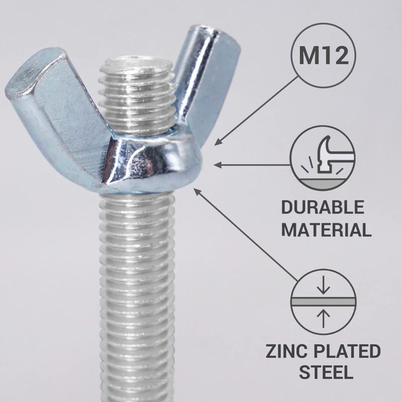 SKIR'CO Pack of 20 Wing Nuts M12, Galvanised Wing Nuts,
