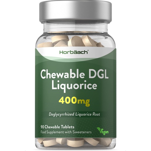DGL Licorice Chewable Tablets 400mg | Liquorice Root Extract | 90 Vegan Tabs | by Horbaach