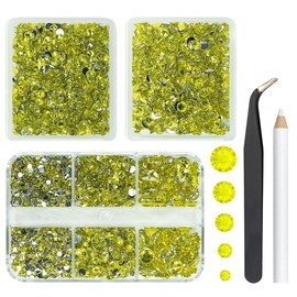 qiipii 3 Boxes 5070PCS Yellow Resin Rhinestones Crystal Lemon Yellow Gems Stones Crystals Diamonds 2mm 3mm 4mm 5mm 6mm Charms for Nails Face Eyes Makeup Body Tumblers Mugs Bottles DIY Crafts Clothes