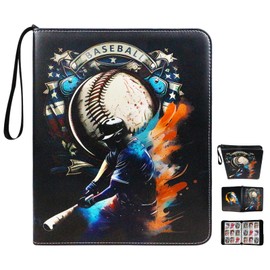 Baseball Card Binder 9 Pocket Fits 900 Cards with 50 Removable Sleevesves, Trading Card Binder Sports Card Binder Basketball Card Binder Baseball Card Binder Trading Card Albums (Baseball-L)