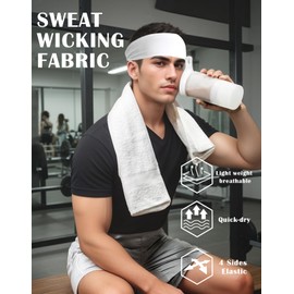 Headbands for Men, Mens Headband Non-Slip Sweatband for Sports, Sweat Head Bands Headband, Hairbands Sweatbands for Running Cycling Yoga Basketball Workout Football Tennis Training (White Pack)