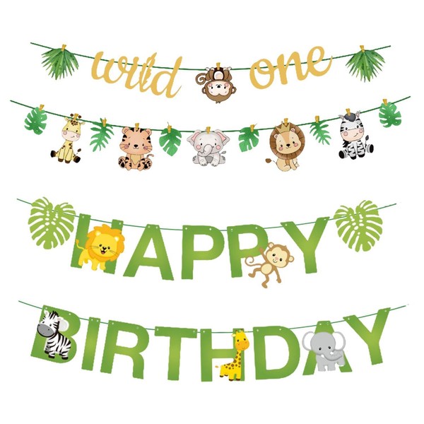 2 Sets Of Birthday Banners, Animal Birthday Pull Flags, Party