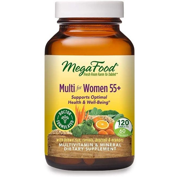 MegaFood, Multi for Women 55+, Supports Optimal Health and Wellbeing, Multivitamin and Mineral Dietary Supplement, Gluten Free, Vegetarian, 120 Tablets
