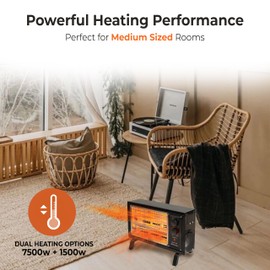 Comfort Zone Portable Indoor Radiant Space Heater, 1500 watts, Adjustable Thermostat, All Metal Body, Wire Element, Overheat Protection, Radiant Heat, Ideal for Home, Garage, or Workshop, Black