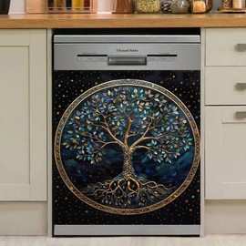 Generic Blossom Tree Kitchen Dishwasher Magnet Decorative Cover Sticker, Large Polished Metal Dishwasher Front Door, Tree Shaped Refrigerator Panel, Self-Adhesive Reusable 23x26 Inch Magnetic