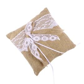 ULTNICE 20 x 20cm Hessian Burlap Wedding Ring Bearer Pillow Cushion (Brown)