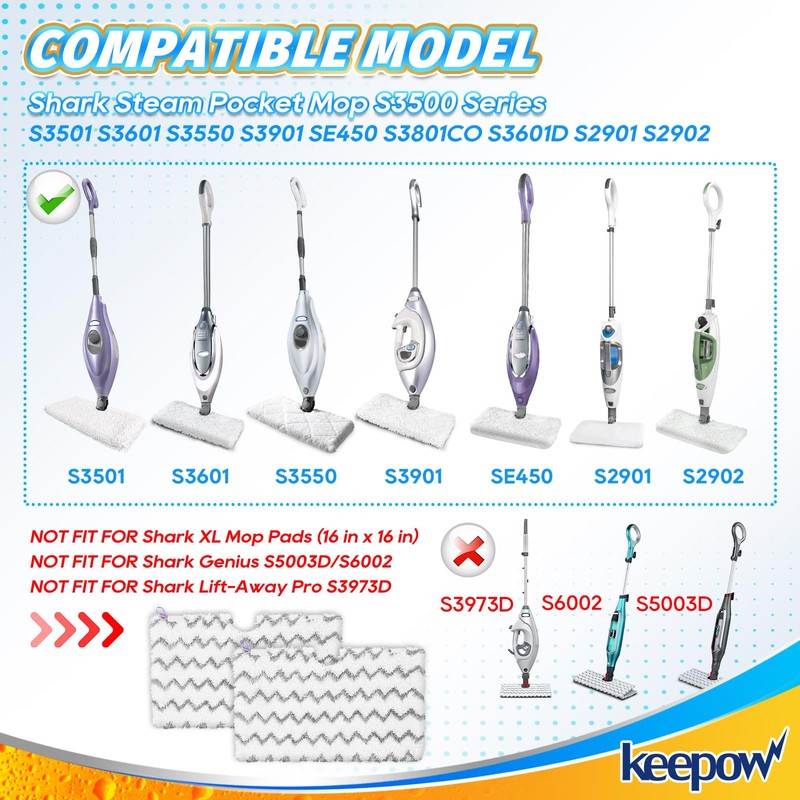 KEEPOW Steam Mop Replacement Pads 2 Pack Compatible with Shark