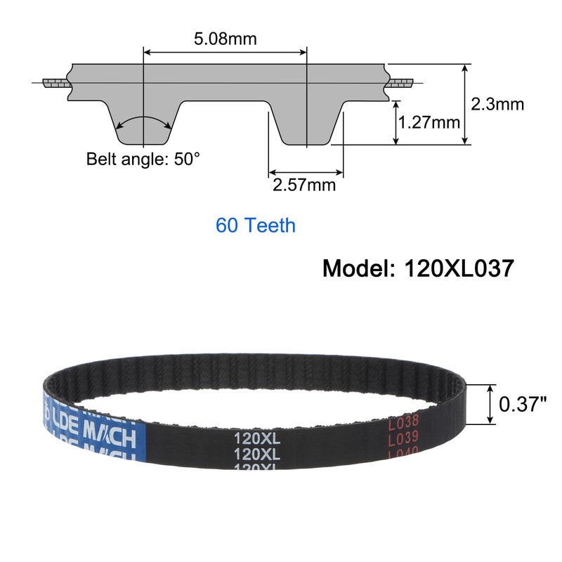 sourcing map 2pcs 120XL 037 Timing Belt 60 Teeth Rubber