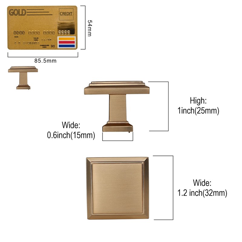 Amerdeco 10 Pack 1.3 Inch Champagne Bronze Cabinet Knobs Single