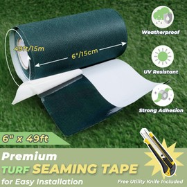 Linghou Self-Adhesive Artificial Grass Seam Tape, Weatherproof Turf Joint Tape for Synthetic Lawn, 6" x 49', Green