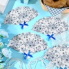 Vercraft 60 Pcs Blue Flower Plastic Hand Fans with Bow