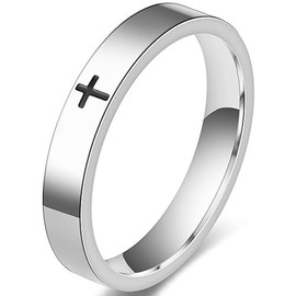 Jude Jewelers 4mm Stainless Steel Christian Cross Classic Plain Wedding Band Statement Anniversary Ring (4mm-Silver, 6)