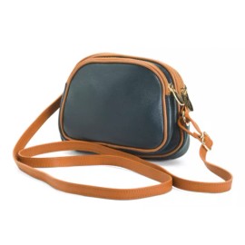 VALENTINA Genuine Leather Crossbody Handbag Purse Dark Blue Made In Italy