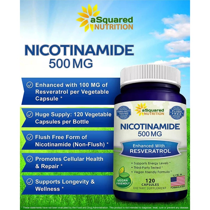 aSquared Nutrition Nicotinamida 500 Mg Con Resveratrol Precursor Nad, Gmp
