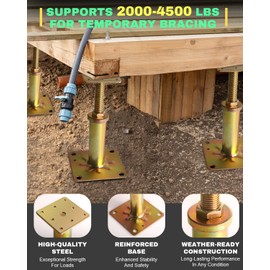 4 Pack House Floor Jacks, Adjustable Jack Post for Leveling, 6.5"-8.5" Height Telescoping Screw Jacks, Heavy Duty Support for Basement, Floor Joist, Beam & Foundation Repair, Temporary Support,Gold