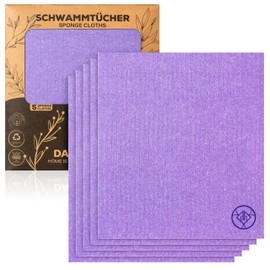 DANIHOME® Sponge Cloths in Purple (Set of 5) - Highly Absorbent & Washable - Sustainable Cleaning Cloths for Kitchen, Household & Car - Biodegradable All Purpose Cloths - Stylish Elegance in Any Home