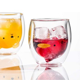 Sharemee - Cute Mugs Insulated Double Wall Animal Beverage Glass Cups for Coffee Tea Latte Juice Milk 9.5oz, Gift for Women Girls (Duck)