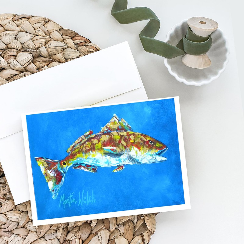 Caroline's Treasures Fish - Red Fish Seafood Two Greeting Cards