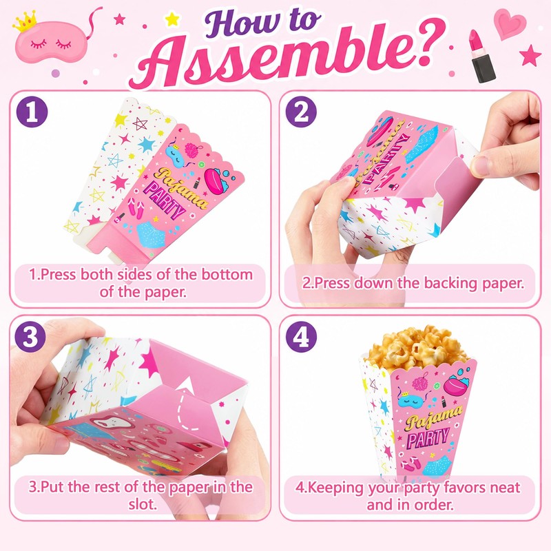 24 Pack Pajama Party Popcorn Boxes Pink Sleepover Snack Boxes