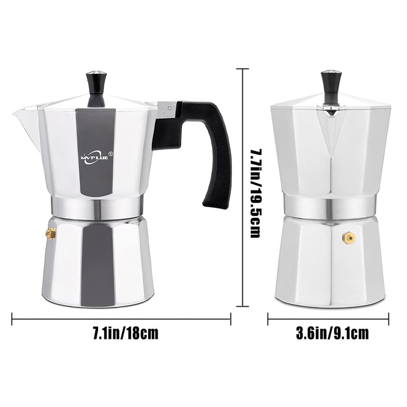 MVPLUE Classic Stovetop Espresso Maker 6 Cup ，Moka Pot Aluminum