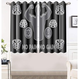 Fitness Gym Curtains Window Treatments Drapes, Grommet Curtains, Motivational Quotes No Pain No Gain, Living Room Bedroom Light Blocking Curtains, 2 Panels Set, 52x63 Inches CLWYMN226
