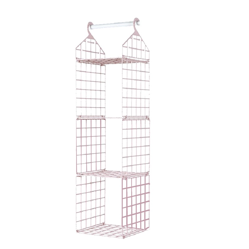 Hanging Closet Organizer 3 Tier Pink Storage Shelf Minimalist Grid