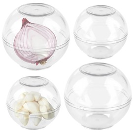 BAIFULAI Set of 4 Onion Containers, Food Storage Balls Garlic & Onions, Fridge, Plastic, 7 & 9 cm Diameter, Transparent, Onion Garlic Storage