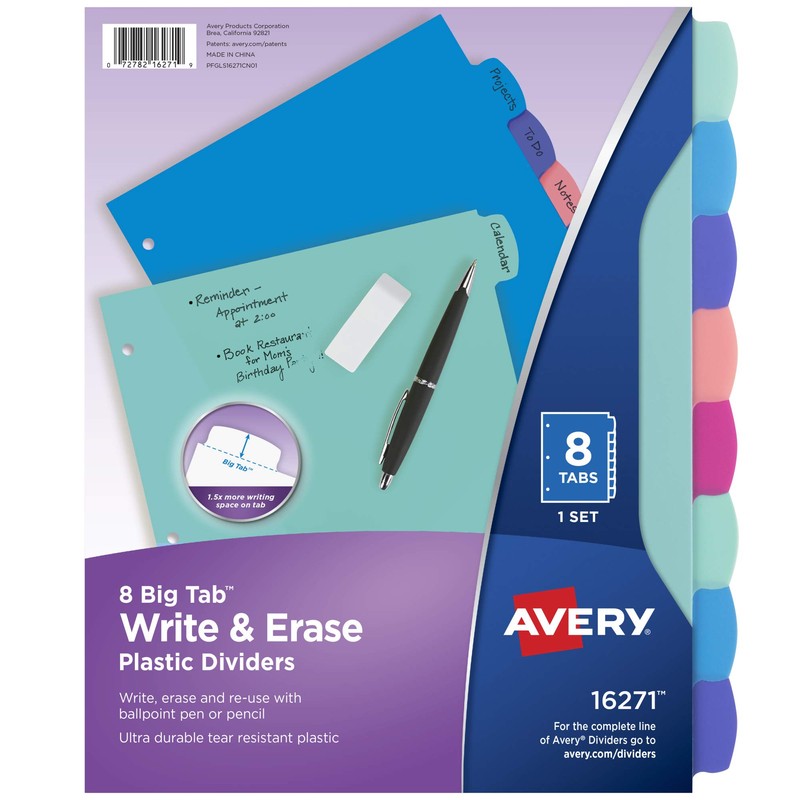 Avery Write & Erase Dividers for 3 Ring Binders, 8