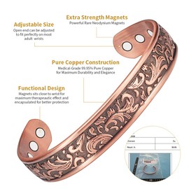 YINOX Pure Copper Magnetic Bracelet for Arthritis for Men with 6 Magnets Gift for Dad, Copper