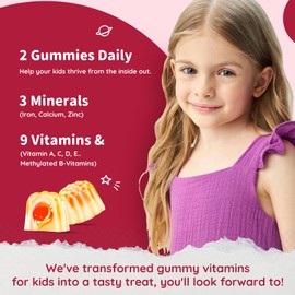 Iron Supplement Gummies for Kids - with Calcium, Zinc, Kids Multivitamin with Iron Gummies - Immune Support, Blood Builder & Energy Support for Iron Deficiency, Anemia, Peach & Mango Flavor, 60 Count