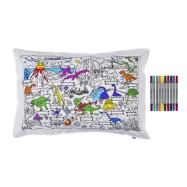 eatsleepdoodle Colouring Pillowcase For Kids w/ 10pk Washable Markers For Kids - 75x50cm Dinosaur Kids Colouring Pillowcase - Ultra Washable & Reusable Arts and Crafts For Kids