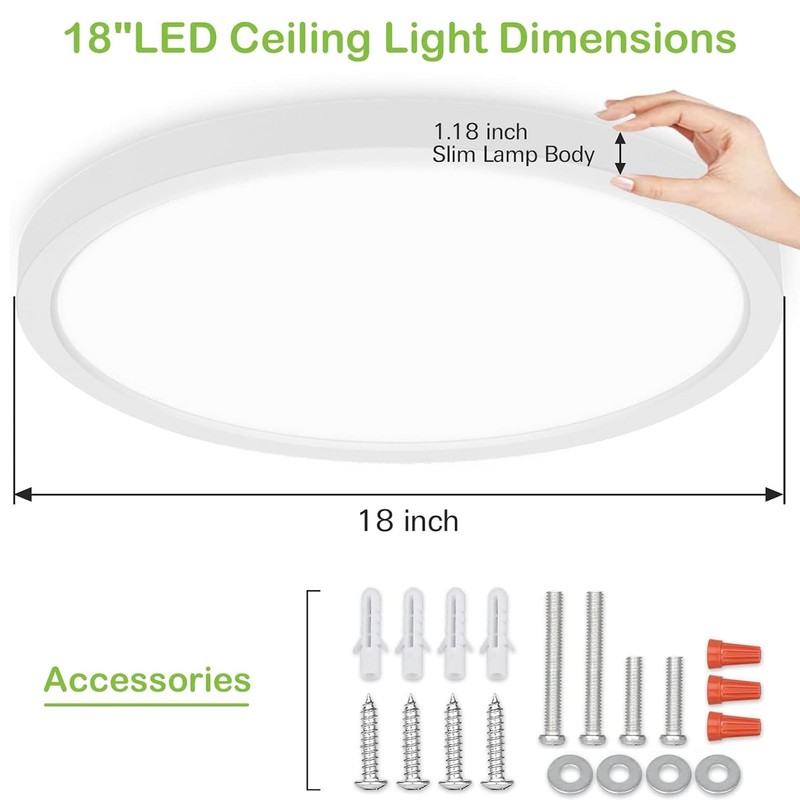 hykolity 18 Inch LED Round Flat Panel Light, White, 32W,
