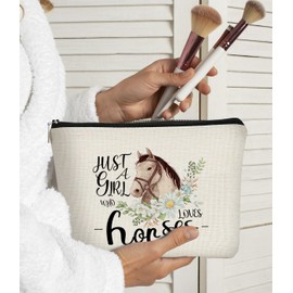 BARPERY Cute Horse Small Makeup Bag,Comestic Bag Birthday Gifts for Horse Lovers Girls Friends, Just A Girl Who Loves Horse Cute Fashion Magic Cosmetic Pouch for Girls Women