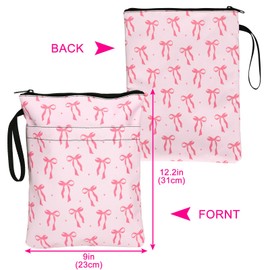 Whaline Pink Bow Book Cover Coquette Bowknot Book Sleeve with Zipper Double-Sided Books Pouch Protector for Women Teacher Student Supplies